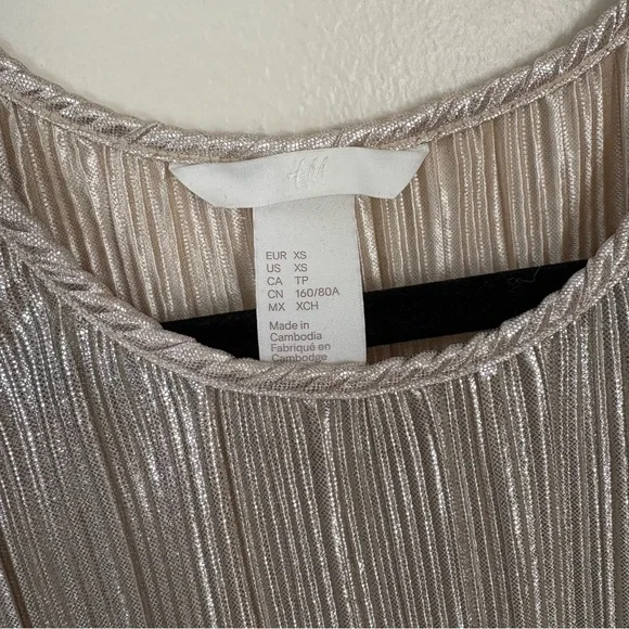 H&M Silver Gold Pleated Sheath Midi Dress | Size XS - Picture 7 of 10